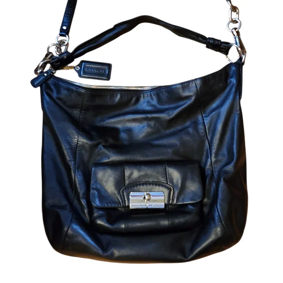 Coach Purse Black Leather Large Kristin Hobo Handbag #14769 Tote Size 17" Slouch - Picture 2 of 13